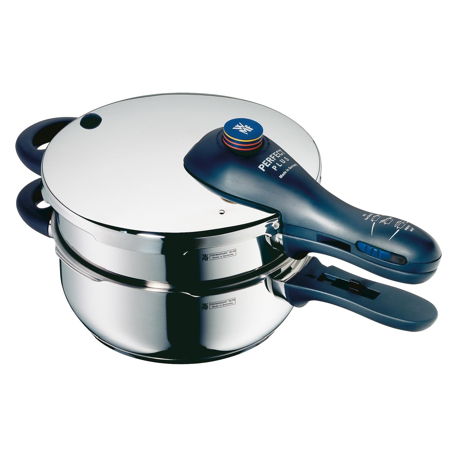 Wmf Schnellkochtopf 2tlg 4, 5+3, 0l Dampfkochtopf Perfect Plus Induktion Edelstahl 18/10, Pan + Steelpan, Zilver