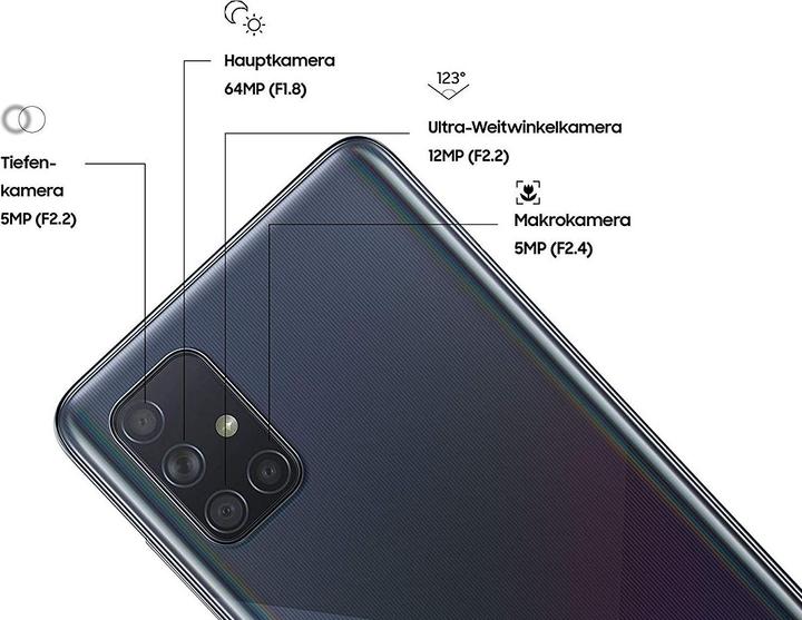 Actual product image Samsung Galaxy A71 (128 GB, Prism Crush Black, 6.70", Dual SIM + SD, 64 Mpx, 4G)