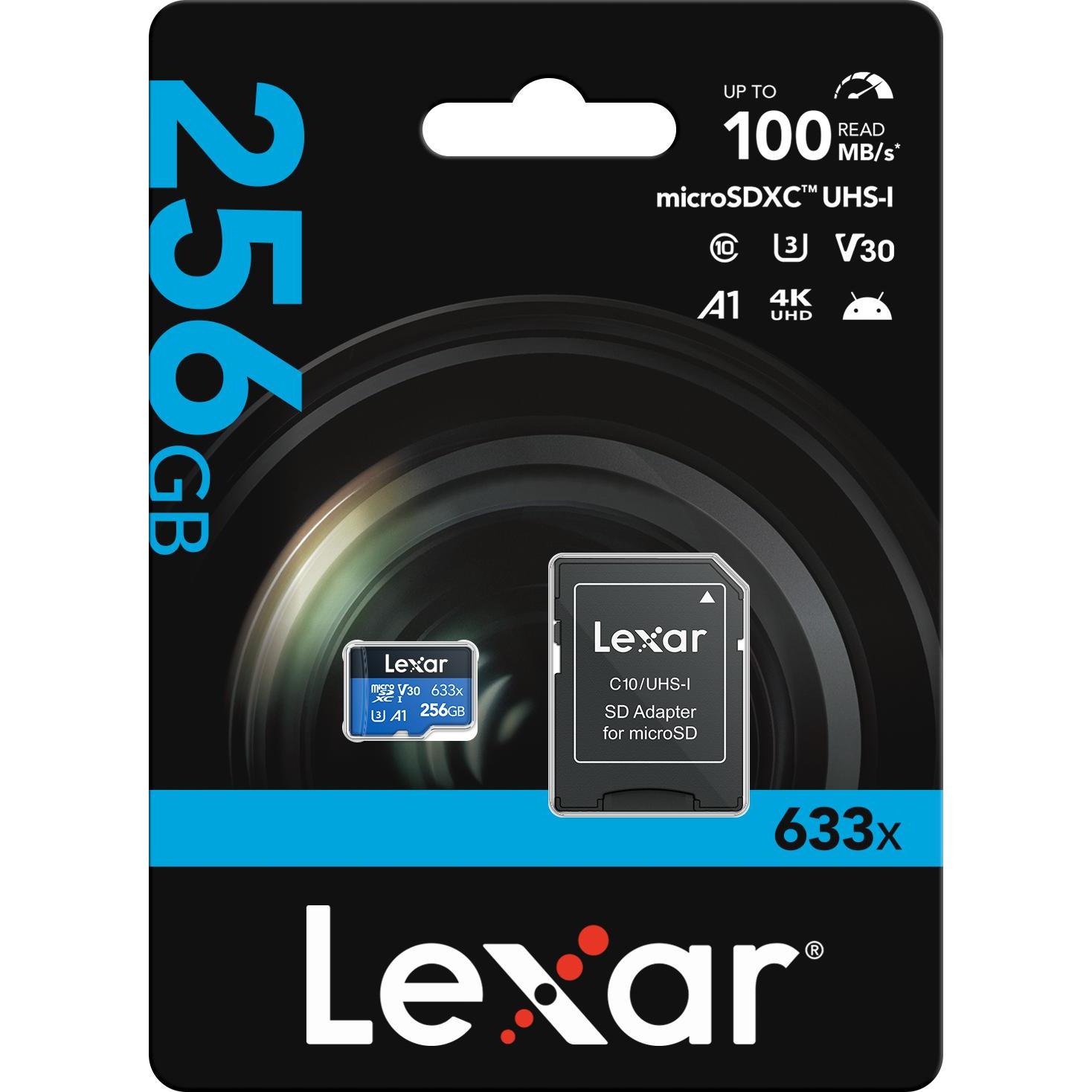 Thumbnail - Lexar High-Performance 633x microSDXC UHS-I U3 (256 GB, microSDXC, U3, UHS-I), Speicherkarte, Schwarz, Blau
