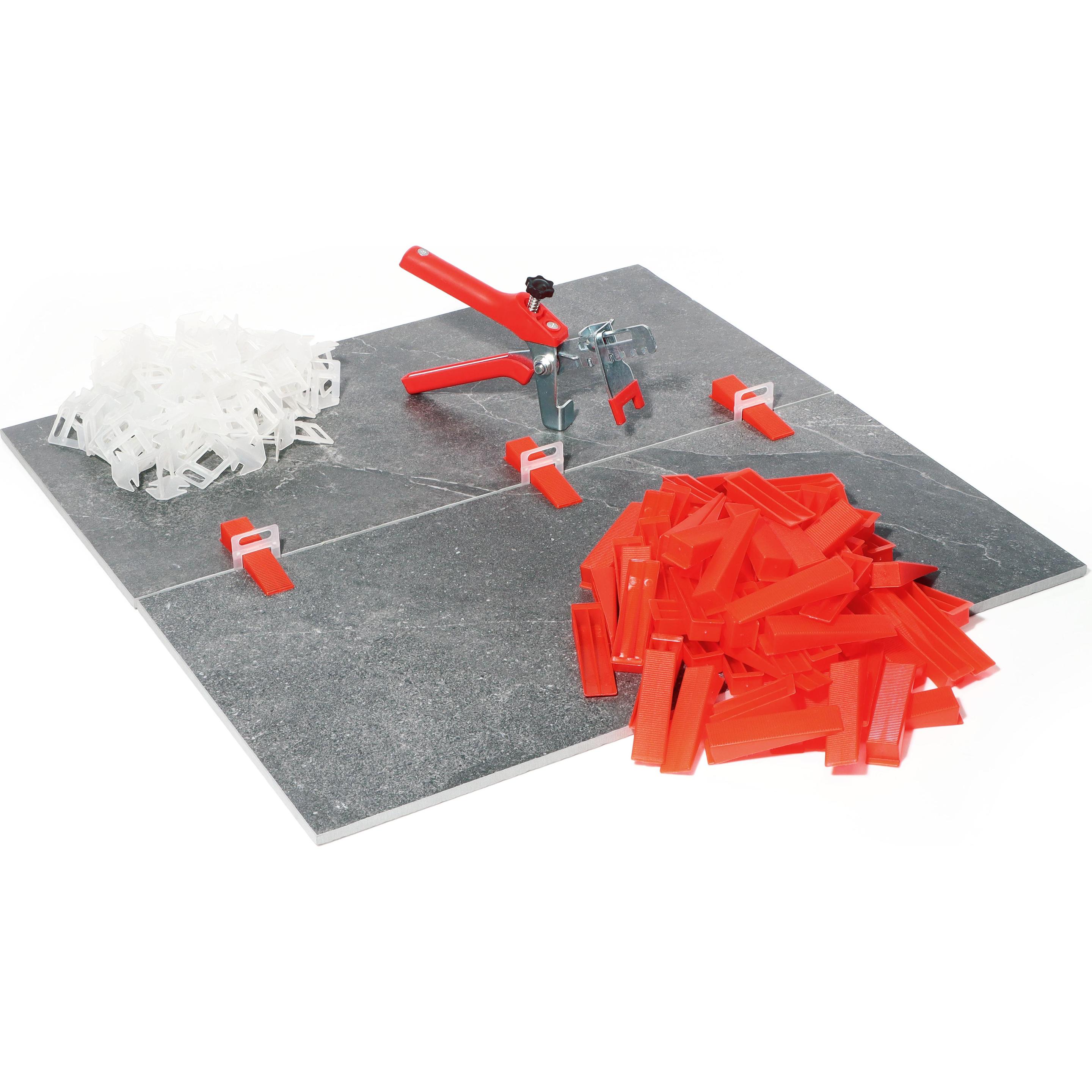 XPOtool, Zubehör Verlegematerial, Fliesen Nivelliersystem Set 400 Keile 400 Laschen 2,0mm Nivellierzange