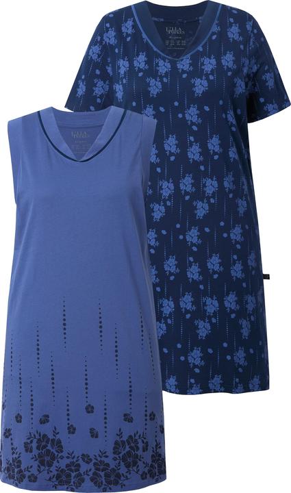 Image du produit Ulla Popken Grands T-shirts, lot de 2, motif à fleurs, col en V, manches courtes/sans manches (46, 48)