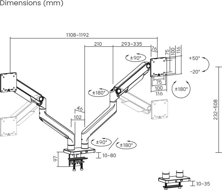 Image du produit Digitus Support d'écran double, 2x 45", 2x 20 kg (Tables, 45", 10 kg)