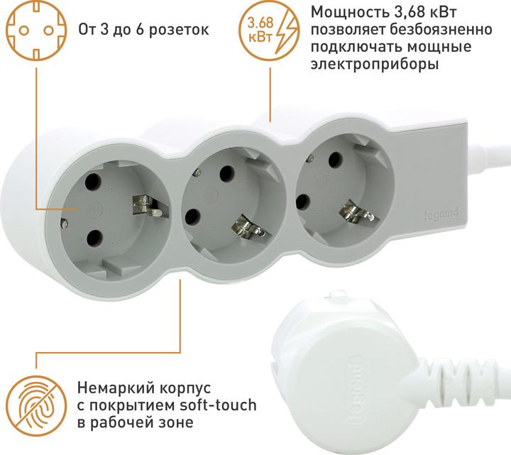 Produktbild Legrand Flache Steckdosenleiste, 3-fach Steckdose (3 x, CEE 32/5, 5 m)
