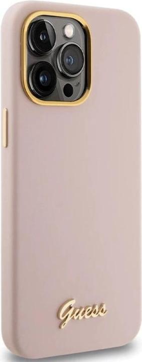 Actual product image Guess GUHCP15XSMBSLP iPhone 15 Pro Max 6.7" różowy/pink hardcase Silicone Script Metal Logo & Frame (Apple iPhone 15 Pro Max)