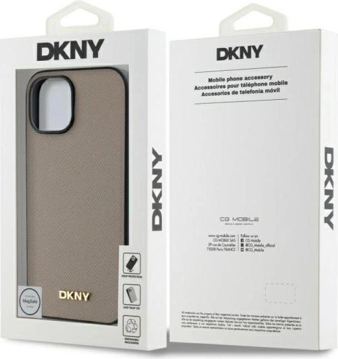 Actual product image DKNY - Leather Hardcase Grained PU Metal Logo MagSafe (DKHMP15SPGHLME) - iPhone 15 - Beige (Apple iPhone 15)