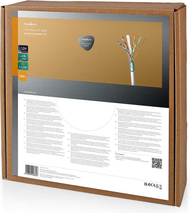 Actual product image Nedis Network Cable Rolls | CAT6 | Stranded Cable | F/UTP | Pure Copper | 100.0 m | Indoor (F/UTP, CAT6, 100 m)