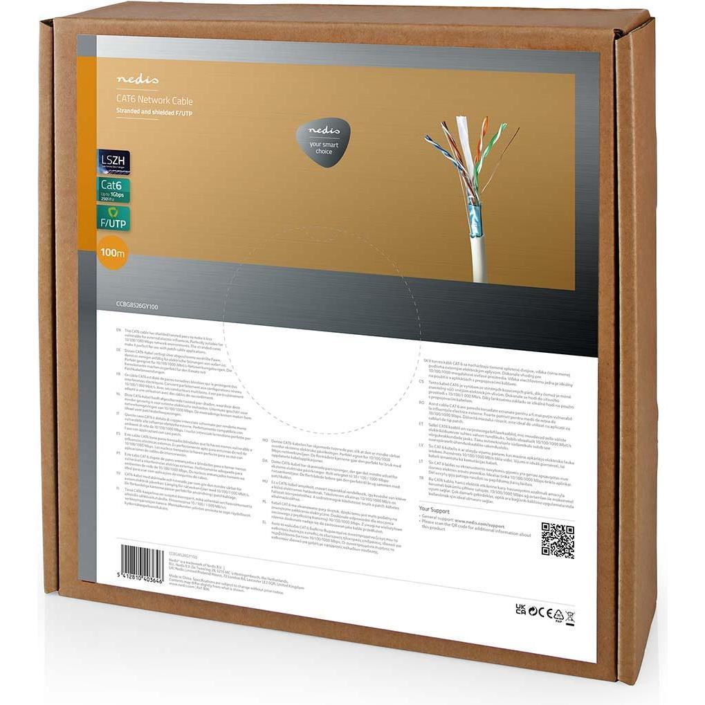 Thumbnail - Nedis Netzwerk-Kabel Rollen CAT6 Litzenleitung F/UTP Reines Kupfer 100.0 m Innenbereich (F/UTP, CAT6, 100 m), Netzwerkka...