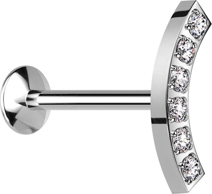 Immagine prodotto Star Piercing Micro Threadless UFO Labret argento foglia argento curvo sei cristalli argento (senza ottone, Acciaio chirurgico 316L)