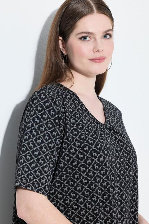 Produktbild Ulla Popken T-Shirt, Trachtenmuster, A-Linie, V-Ausschnitt, Halbarm (58)