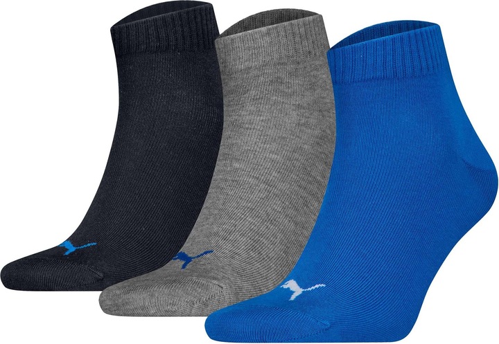 Produktbild Puma Socken Söckchen 3 Paar Quarter Uni Marineblau/Blau/Grau (3er Pack, 39 - 42)