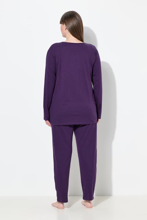 Produktbild Ulla Popken Pyjama, Satin-Brusttasche, V-Ausschnitt, Langarm (68)