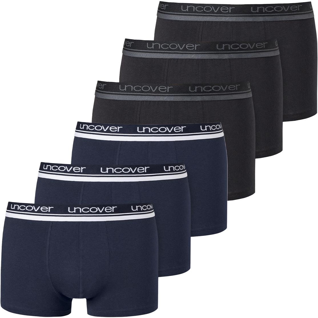 Uncover by Schiesser, Herren, Unterhosen, 6er Pack Basic Retro Shorts / Pant, Schwarz, Blau, (L, 6er Pack)
