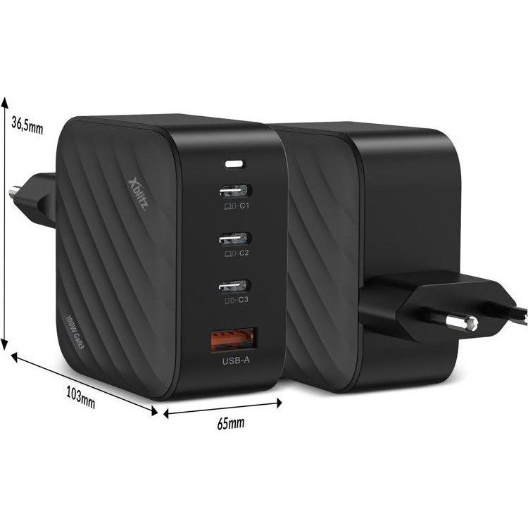 Xblitz XC3 GaN3 PD100W Ladegerät 3xUSB-C + USB-A (100 W, 4 Ports) (Xblitz XC3)