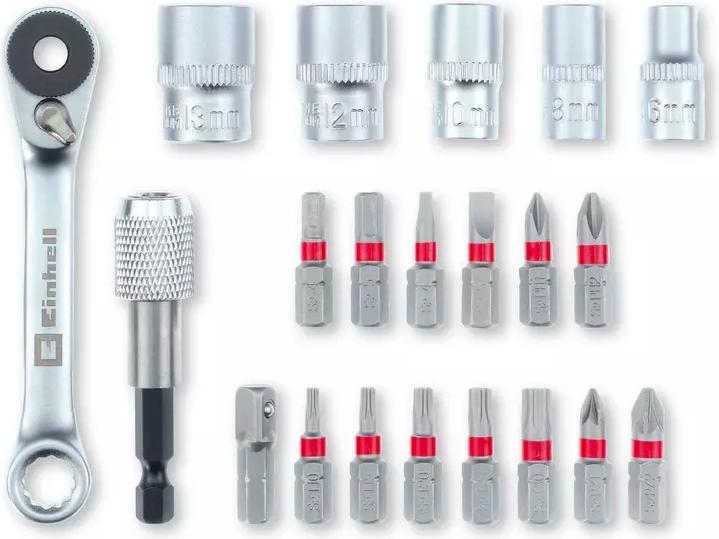 Image du produit Einhell Jeu de douilles à embout 1/4" (6,3 mm) 21 pièces 118683 (6 mm, 12 mm, 10 mm, 8 mm, 13 mm)