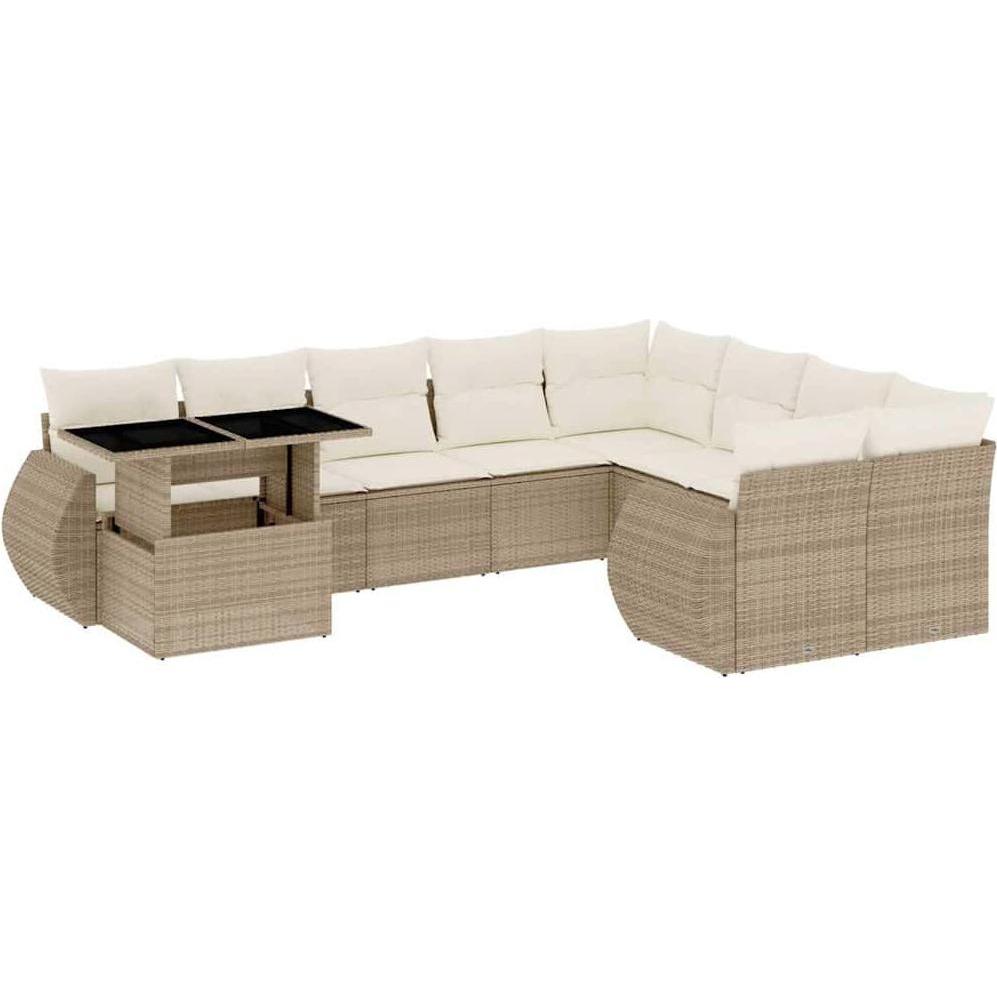 VidaXL, Gartenlounge, Gartenmöbel Sofa Garnitur Lounge Sitzgruppe 10-tlg. Beige Poly Rattan