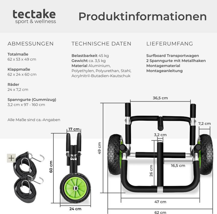 Produktbild tectake Surfboard Transportwagen WaveWheel