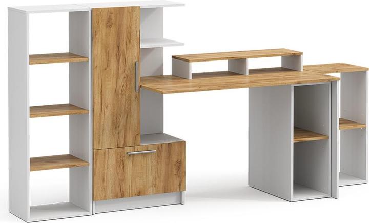 Produktbild Vicco Schreibtisch Tomy, Weiss/Goldkraft Eiche, 150 x 59 cm 5er Set (150 x 59 x 120 cm)