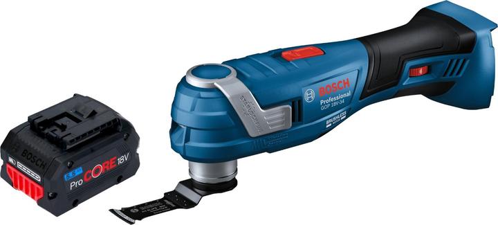 1x Bosch GOP 18V-34 Professional cordless multi-cutter, 1x StarlockPlus BIM plunge-cut saw blade PAIZ 32 APB, Curved-Tec, Wood + Metal (2608662558), 1x Bosch ProCORE 18 V 5.5 Ah Professional rechargeable battery