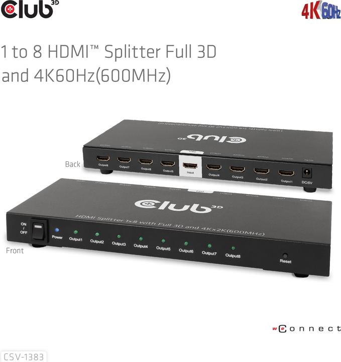 Produktbild Club 3D Club3D HDMI Splitter 1 Eingang -> 8 Ausgänge 4K60Hz UHD retail