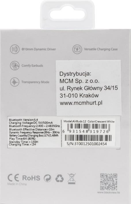 Actual product image Blackview Airbuds 12 (Écran d'Affichage Tactile - Bluetooth 5.4) Blanc (Wireless)