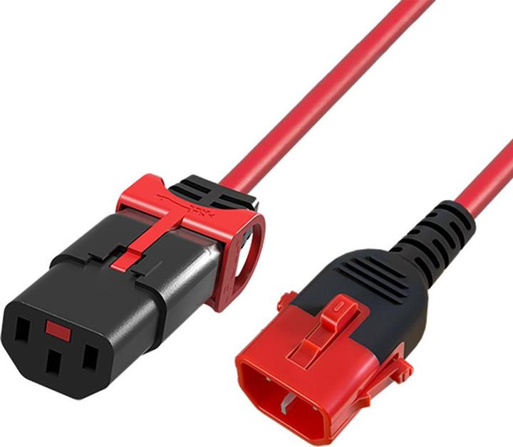 Powercord C13 - C14 Dual IEC LOCK red 0.5 m (1 m)