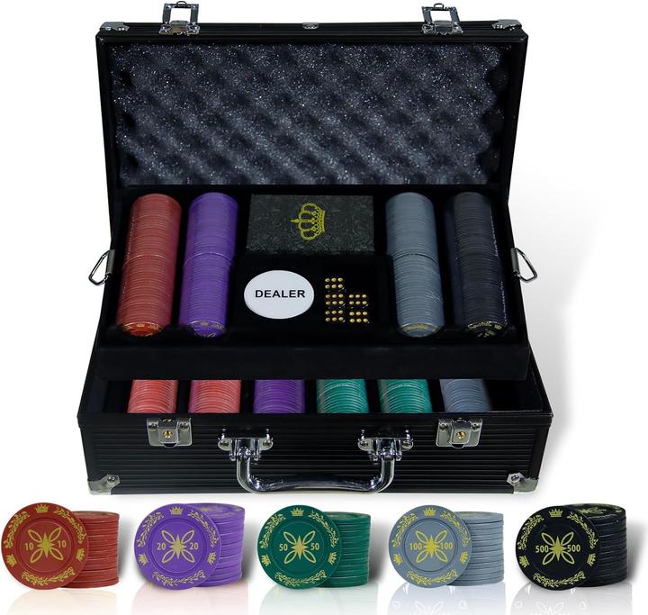 CCLife Pokerset mit 500 Pokerchips und Spielmatte