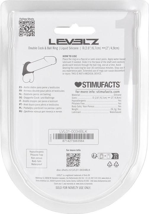 Actual product image Shots Double Liquid Silicone Cock and Ball Ring - Black (4.90 cm)