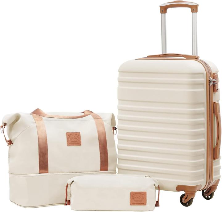 Coolife 3-teiliges Handgepäck-Set mit Reisetasche und Kulturbeutel (38 l)