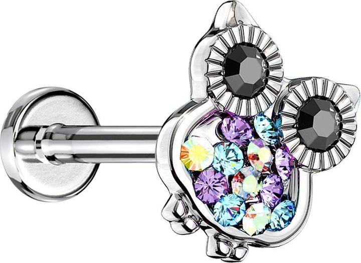 Immagine prodotto Star Piercing Micro labret filo interno argento gufo cristallo multicolore (Ottone, Acciaio chirurgico 316L)