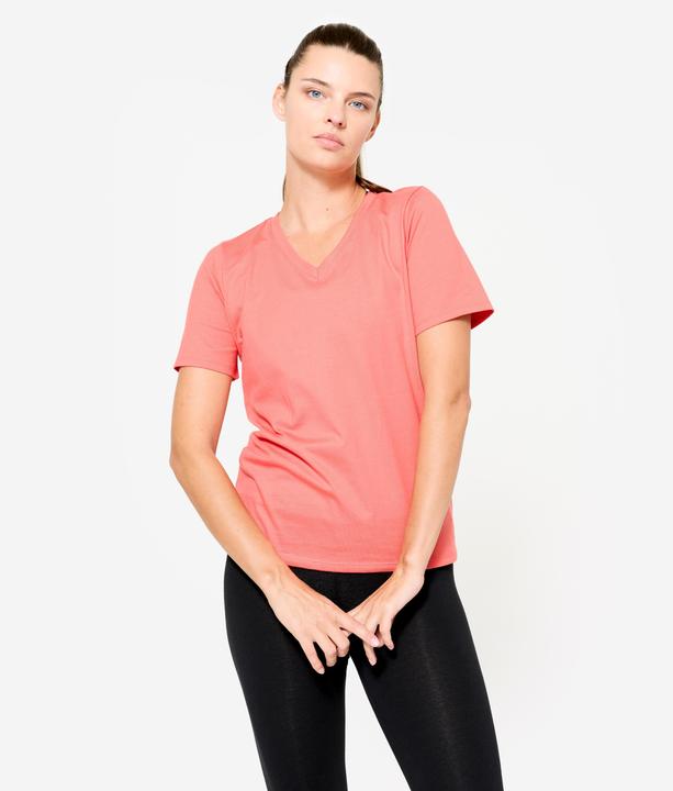 Domyos T-Shirt Damen V-Ausschnitt Baumwolle - rosa (XXL)