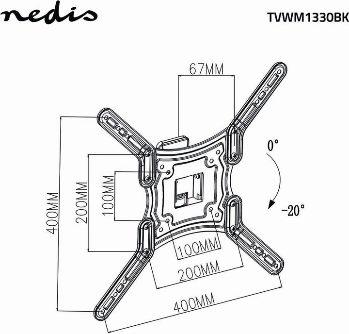 Immagine prodotto Nedis Supporto a parete per TV con movimento completo da 23 pollici (Muro, 55", 30 kg)