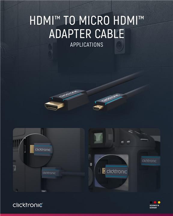 Image du produit clicktronic micro HDMI (Typ D) — HDMI (Typ A) (2 m, HDMI, 1.4)