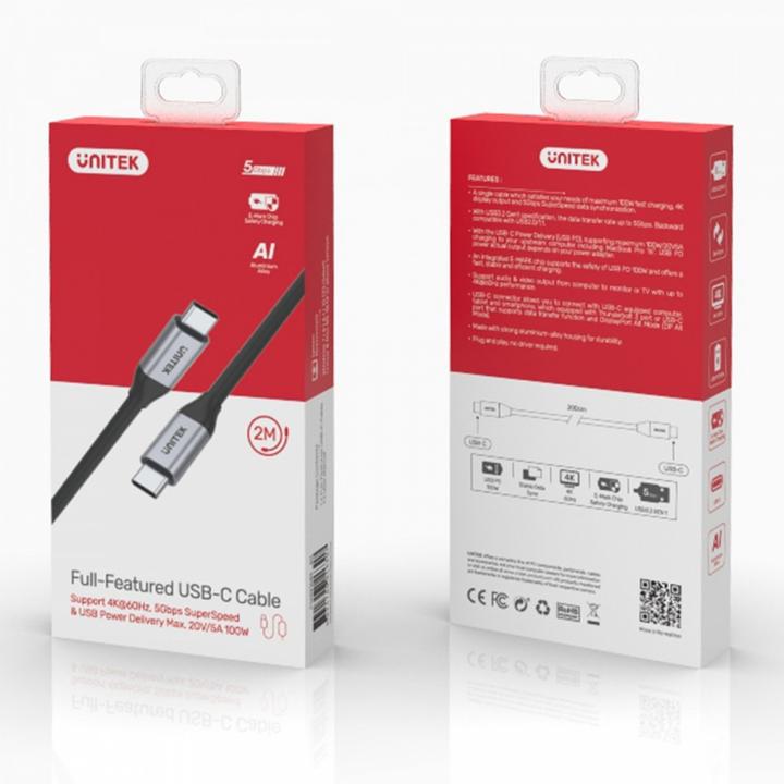 Image du produit Unitek USB USB-C - USB-C cable 2 m silver (C14091ABK) (2 m, USB 3.1, 100 W)