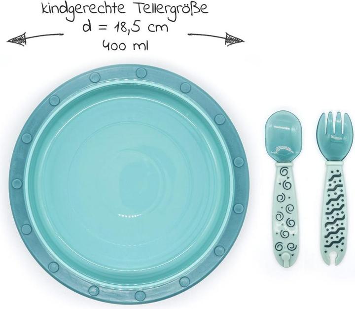 Produktbild MiaMia Kinderteller & Breischalen Babyteller zum Mitnehmen inkl. Besteck 2er Pack - Grün