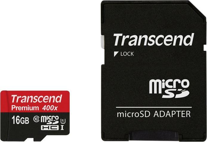 Transcend Speicherkarte, microSD, 16GB, 60MB/s, Schwarz / Rot (16 GB, microSD, microSDHC, U1, UHS-I)