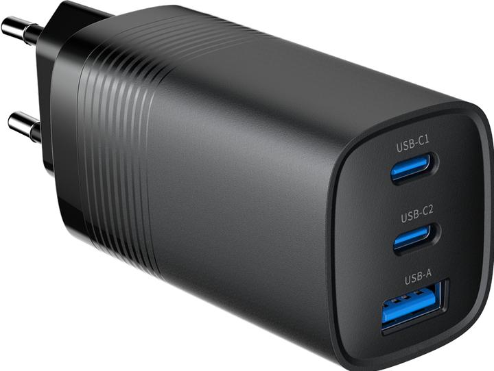 Actual product image Gembird Power Delivery Charger 1xA 2xC GaN Black (65 W, 3 ports)