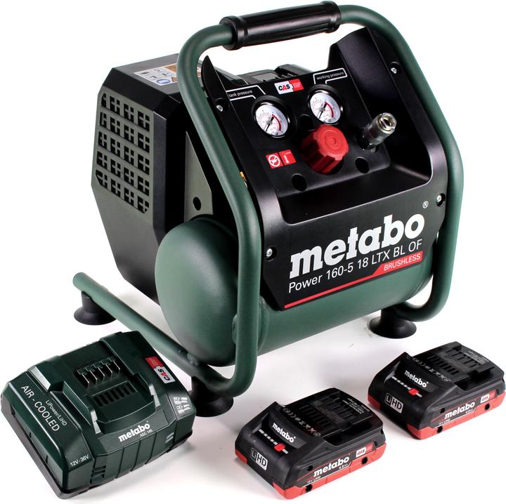 Produktbild Metabo Power 160-5 18 LTX BL OF Akku Kompressor 18 V 8,0 bar Brushless + 2x LiHD Akkupack 4,0 Ah + (5 l)