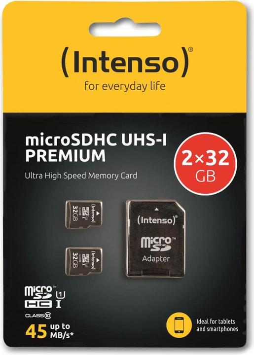 Produktbild Intenso UHS-I Premium (2-Pack) (32 GB, microSDHC, microSD, U1, UHS-I)