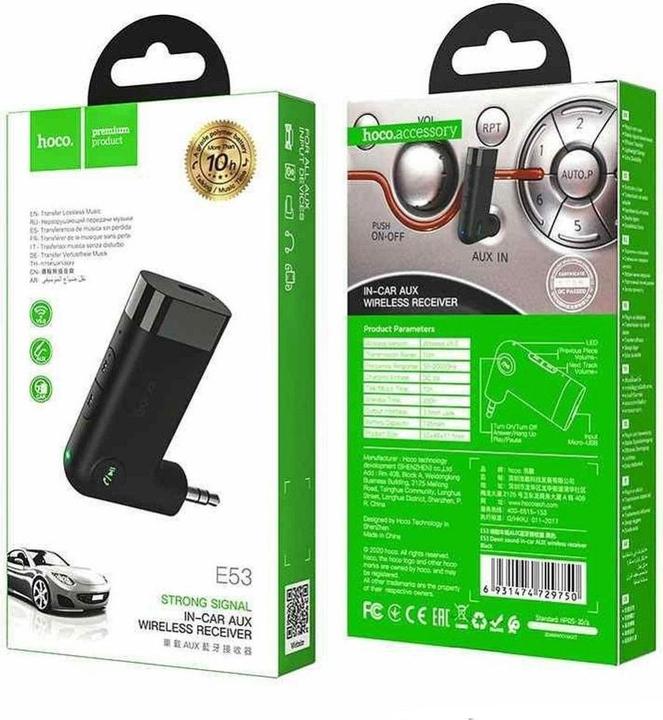 Produktbild Hoco - Audio Adapter Bluetooth Dawn (E53) - Aux Jack 3.5mm - Black (Empfänger)