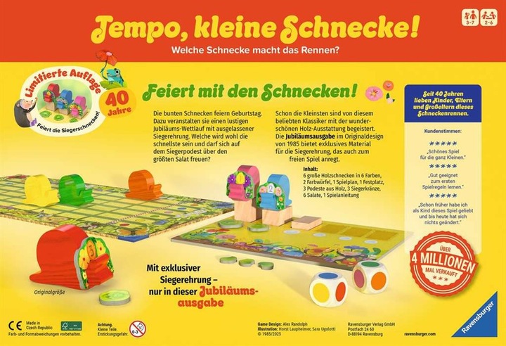 Immagine prodotto Ravensburger Kinderspiel 23034 - Tempo little snail 40° anniversario, corsa popolare di lumache (Tedesco)