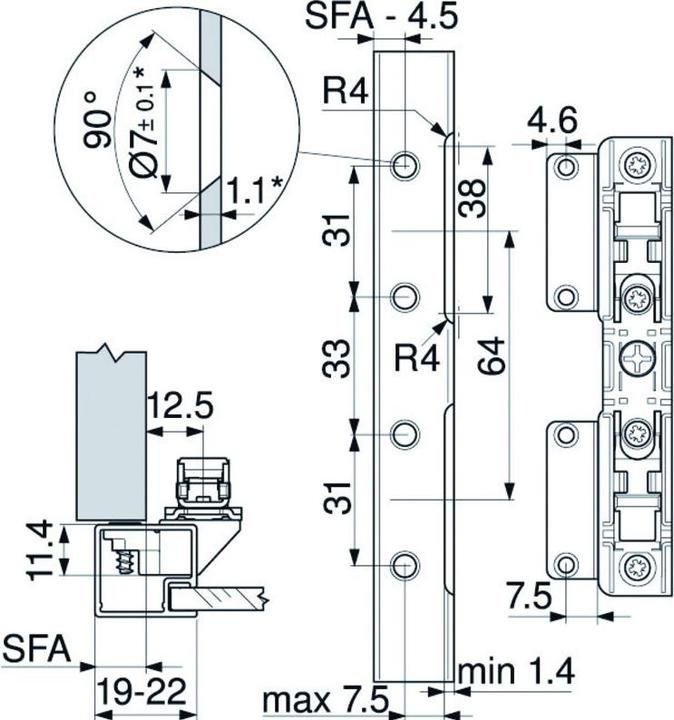 Produktbild Blum Frontbefestigungs-Set für Hochschwenkklappe AVENTOS HS / HL / HK (2 Stk.)