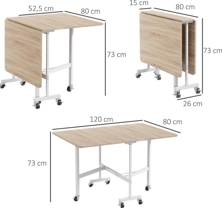Produktbild Homcom Esstisch mit Rollen (120 x 80 x 73 cm)
