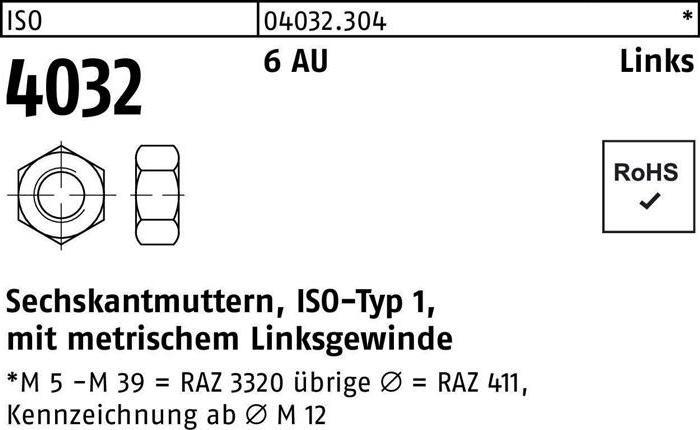 Produktbild Bufab Sechskantmutter ISO 4032 links M 14 6 Automatenstahl (M14)