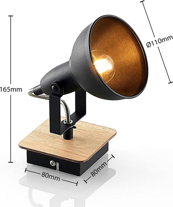 Actual product image Lindby Aylis Spot, black, wood, single flame (E14)