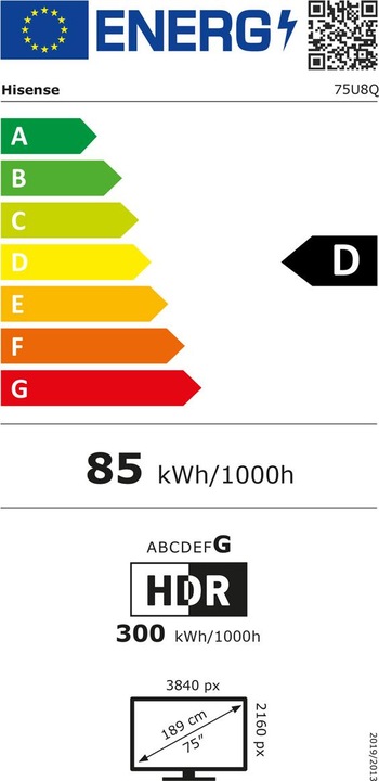 Energie-Label Hisense TV 75U8Q (75", U8KQ, LED, UHD, 2025)