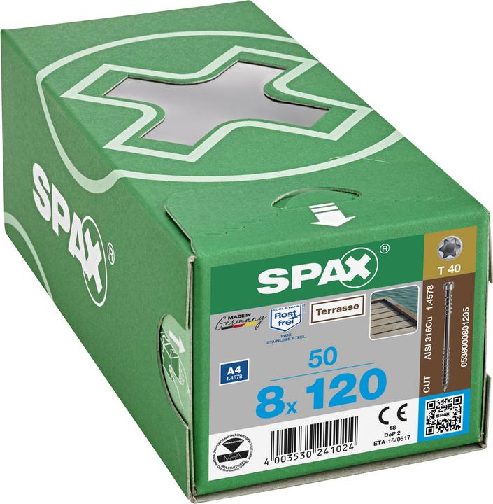 Produktbild Spax Terrasse A4 Zylinderkopf T-Star Plus T40 Fixiergewinde Cut (50 Schrauben pro Stück)