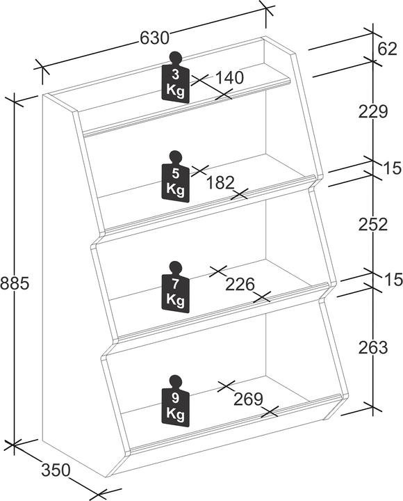 Produktbild VCM Holzregal stehend | platzsparendes Kinder Regal | Masse: H. 160 x B. 103 x T. 23 cm | (63 x 35 x 89 cm)