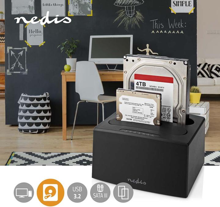 Actual product image Nedis Hard Drive Docking Station | USB 3.2 Gen1 | USB Type-A | 2 Hard Drives | 2.5 / 3.5 " | USB 3.2