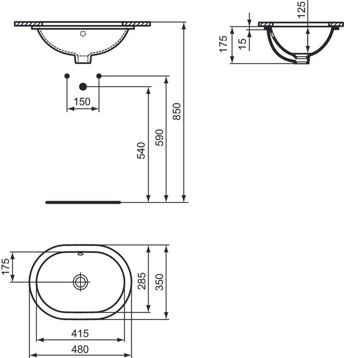 Actual product image Ideal Standard Connect Undercounter washbasin oval 480mm E5046 (350 mm, 480 mm)