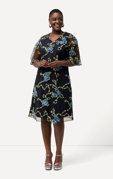 Produktbild Ulla Popken Kleid, Blütenstickerei, A-Linie, V-Ausschnitt, Halbarm (50, 52)
